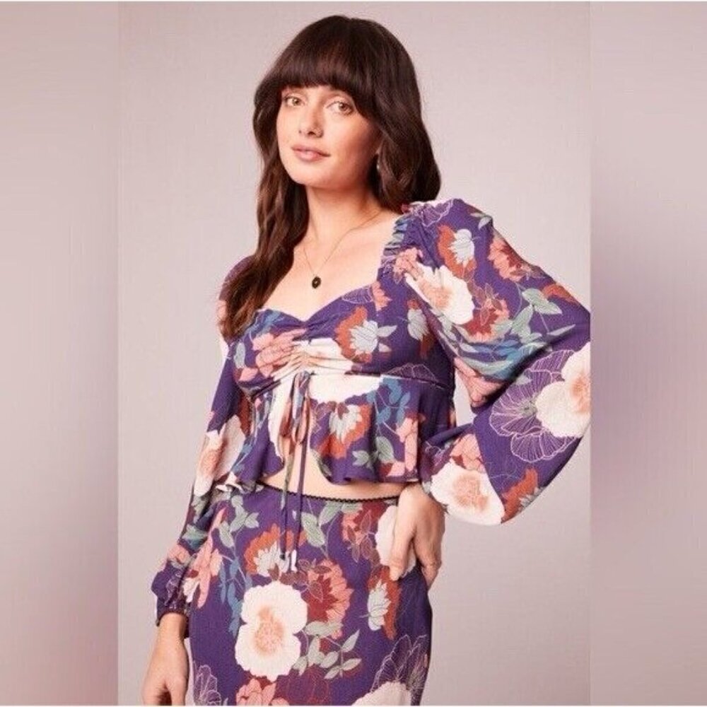 BOG Collective Band of the Free Size M Floriane Floral Print Crop Blouse NWT